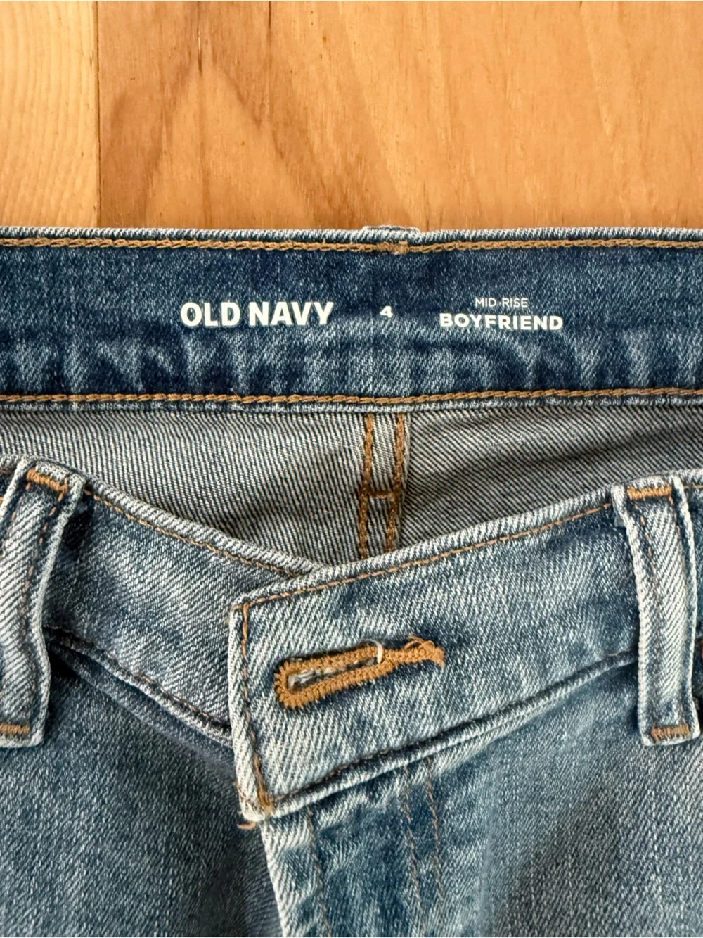 Old Navy boyfriend jeans with contrast raw hem, cropped, size 4, mid-rise